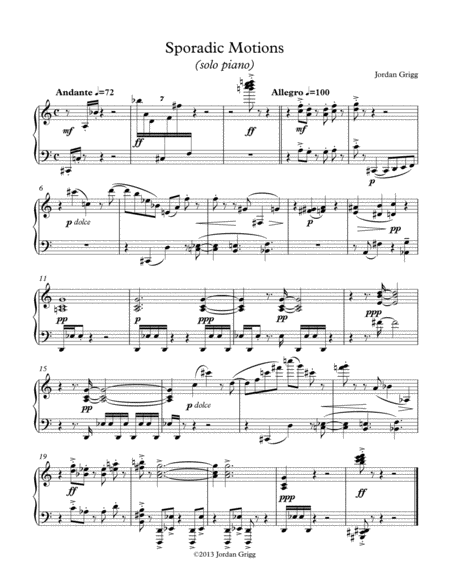 Sporadic Motions Solo Piano Sheet Music