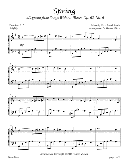 Free Sheet Music Spring Allegretto From Songs Without Words