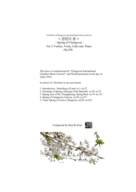 Free Sheet Music Spring Of Changwon For Piano Quintet