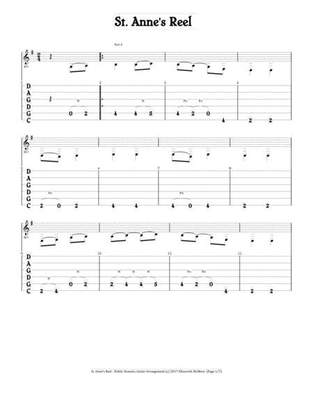 St Annes Reel For Fingerstyle Guitar Tuned Cgdgad Sheet Music