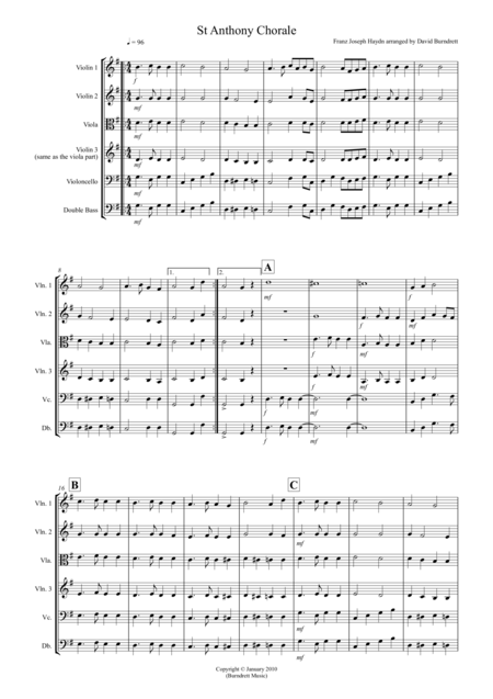Free Sheet Music St Anthony Chorale For String Orchestra