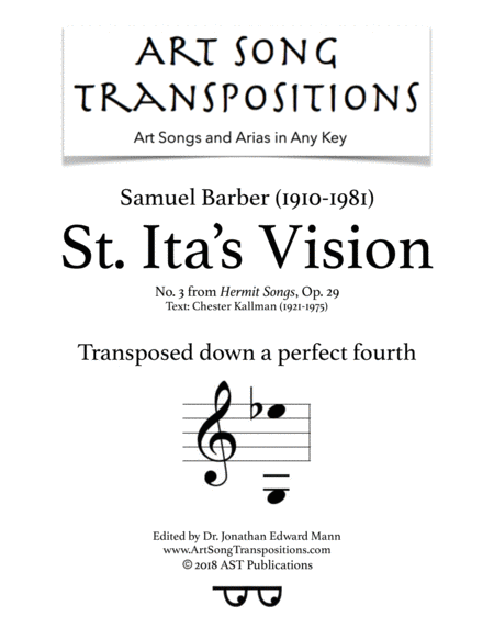 St Itas Vision Op 29 No 3 Transposed Down A Perfect Fourth Sheet Music