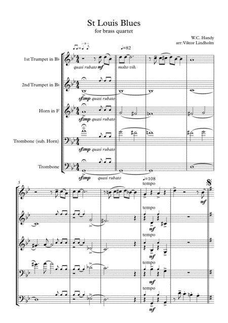 St Louis Blues For Brass Quartet Sheet Music