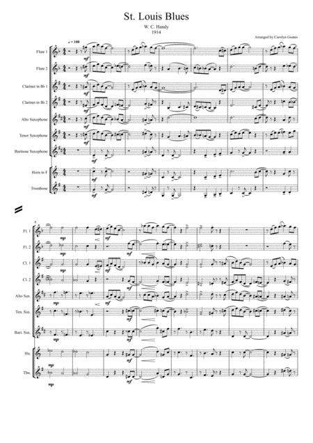 St Louis Blues Handy For 9 Part Wind Ensemble Sheet Music