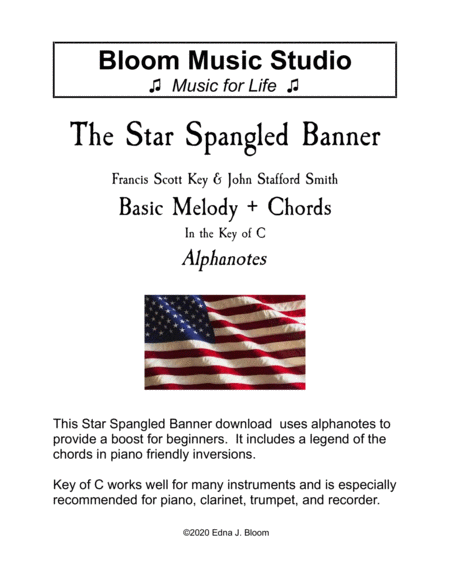 Star Spangled Banner Key Of C Alphanote Lead Sheet Sheet Music