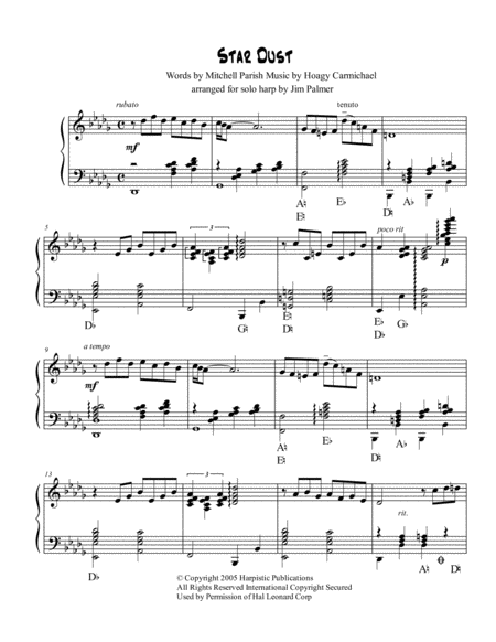 Stardust For Harp Solo Sheet Music