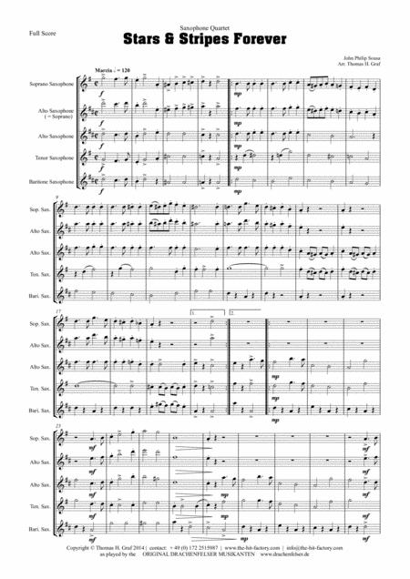 Stars And Stripes Forever Sousa Saxophone Quartet Sheet Music