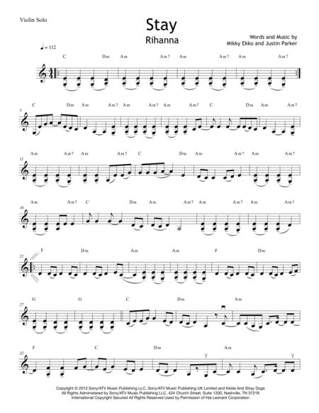 Free Sheet Music Stay By Rihanna For Solo Violin