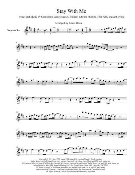 Stay With Me Original Key Soprano Sax Sheet Music