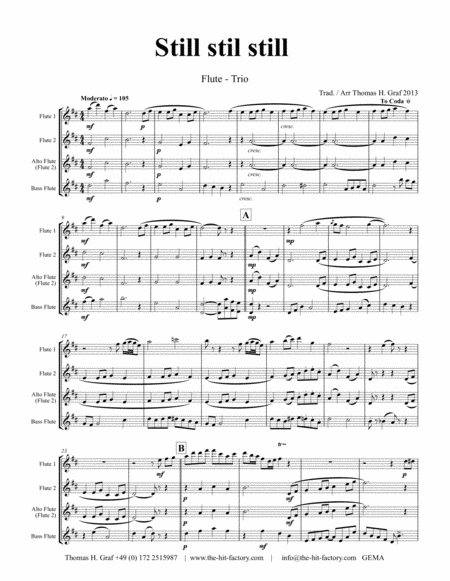 Free Sheet Music Still Still Still Christmas Song Flute Trio