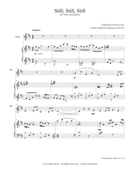 Free Sheet Music Still Still Still For Oboe Piano