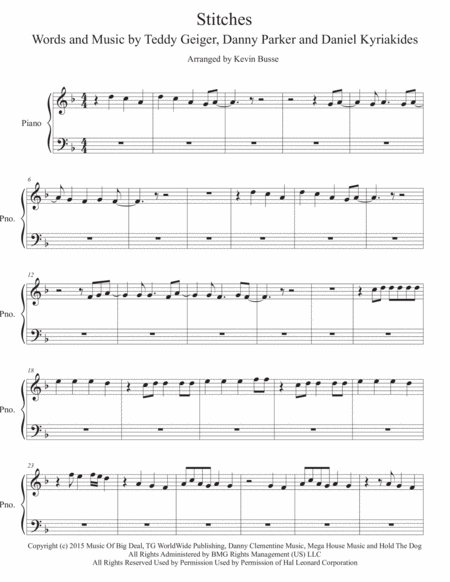 Stitches Piano Sheet Music