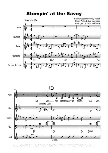 Free Sheet Music Stompin At The Savoy Vocal With Small Band 3 Horns Key Of C