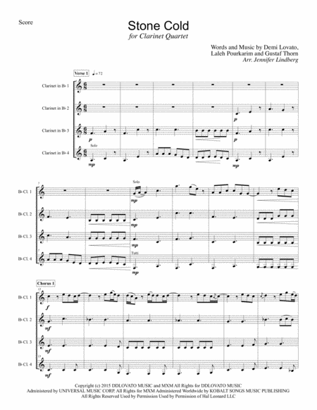 Stone Cold For Clarinet Quartet Sheet Music