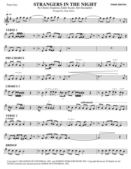 Strangers In The Night Tenor Sax Sheet Music