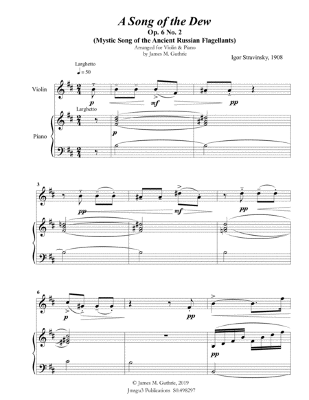 Stravinsky Song Of The Dew Op 6 No 2 For Violin Piano Sheet Music