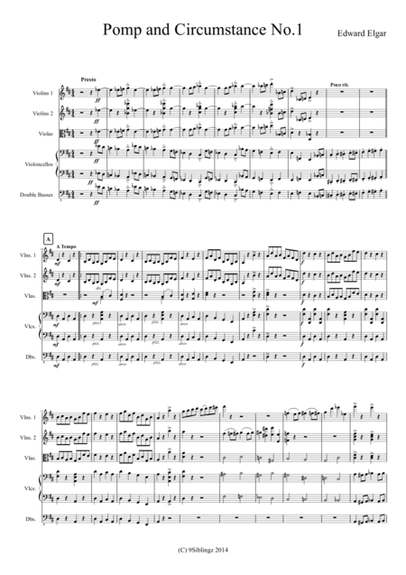 String Chamber Series Pomp And Circumstance No 1 Sheet Music