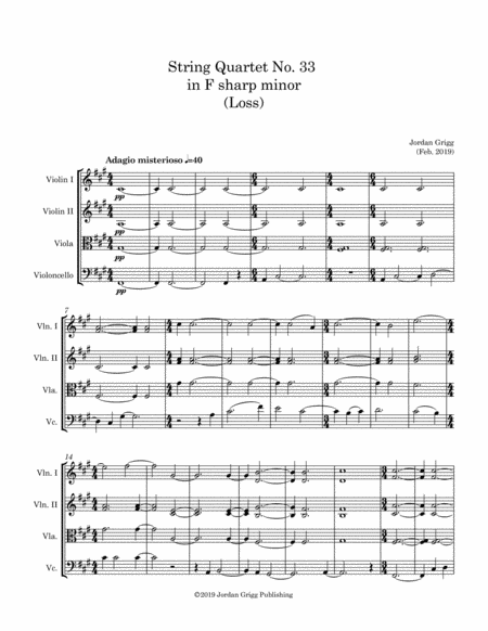 String Quartet No 33 In F Sharp Minor Sheet Music