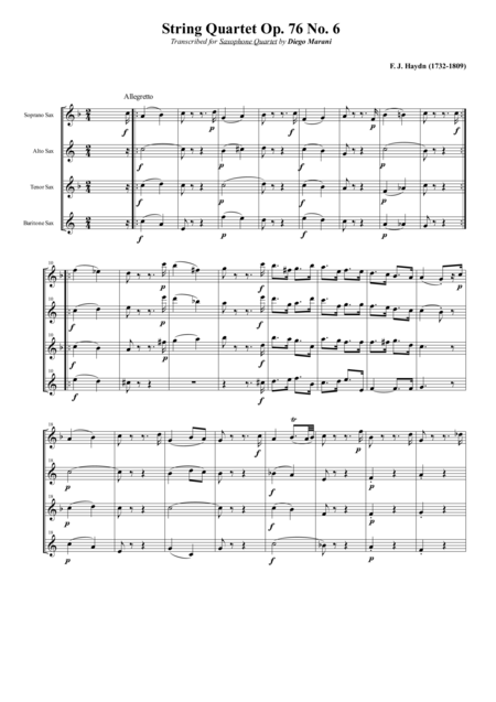 String Quartet Op 76 No 6 For Saxophone Quartet Satb Sheet Music