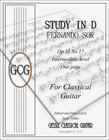 Study In D By Fernando Sor For Classical Guitar Sheet Music