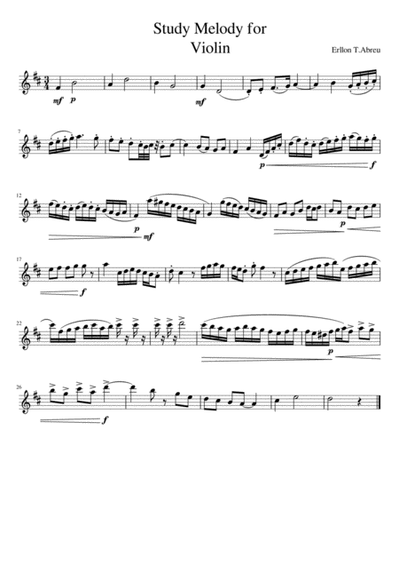 Free Sheet Music Study Melody For Violin