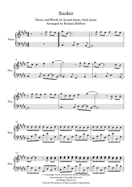 Sucker By Jonas Brothers Piano Sheet Music