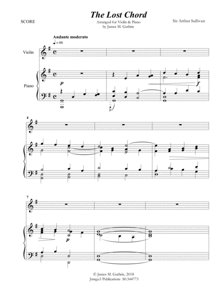 Free Sheet Music Sullivan The Lost Chord For Violin Piano
