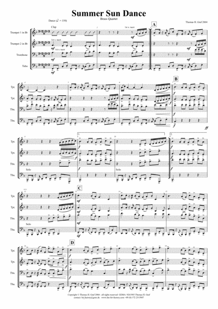 Free Sheet Music Summer Sun Dance Brass Quartet