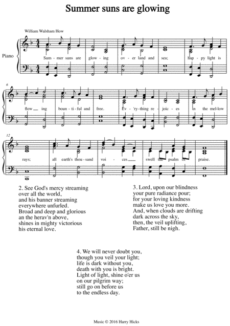 Summer Suns Are Glowing A New Tune To A Wonderful Old Hymn Sheet Music