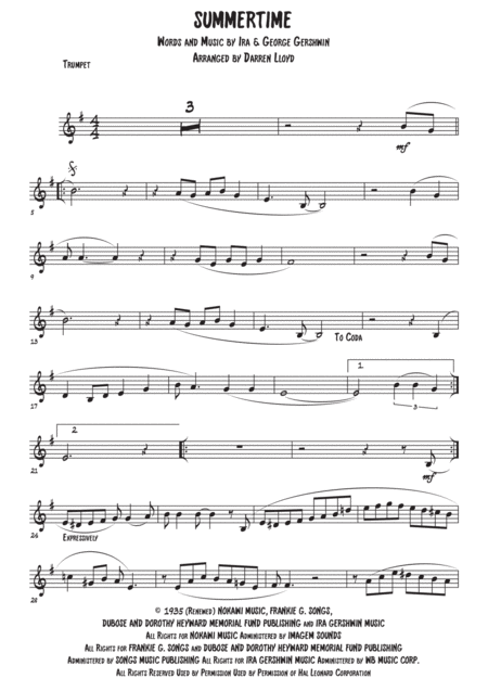 Summertime Clarinet Piano Sheet Music