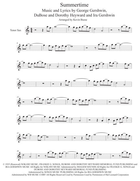 Free Sheet Music Summertime Easy Key Of C Tenor Sax