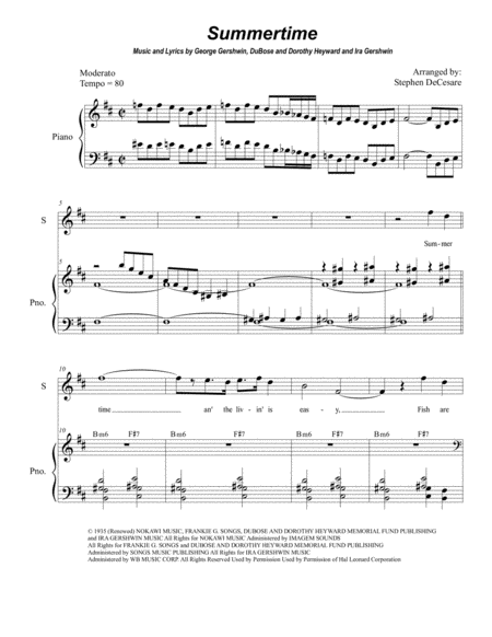 Free Sheet Music Summertime For Soprano Solo High