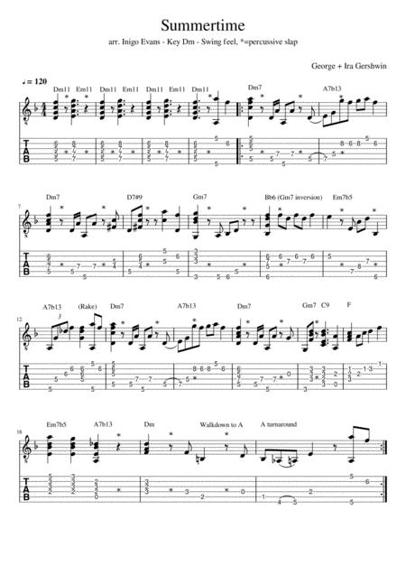 Summertime Solo Guitar Sheet Music