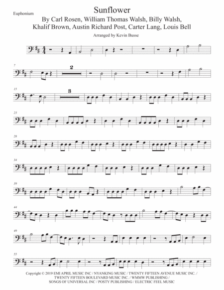 Sunflower Spider Man Into The Spider Verse Euphonium Original Key Sheet Music