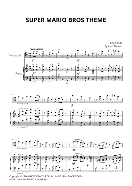 Super Mario Bros Theme For Cello And Piano Sheet Music