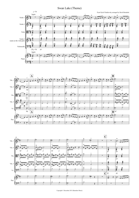 Swan Lake Theme For String Quartet Sheet Music