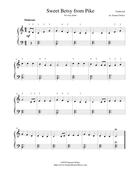 Sweet Betsy From Pike For Easy Piano Sheet Music