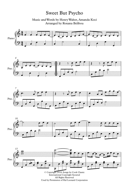 Sweet But Psycho C Major By Ava Max Piano Sheet Music