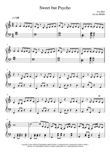 Sweet But Psycho Piano Solo C Major Sheet Music