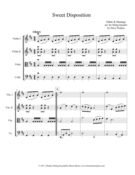 Sweet Disposition For String Quartet Sheet Music