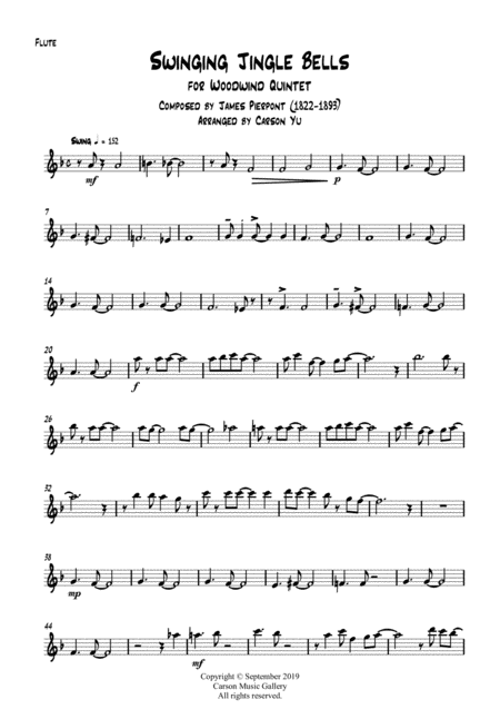 Swinging Jingle Bells For Woodwind Quintet Sheet Music