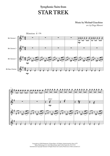 Free Sheet Music Symphonic Suite From Star Trek For Clarinet Quartet