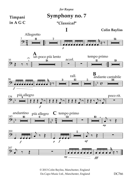 Symphony No 7 Classical Parts For Timpani Percussion And Strings Sheet Music