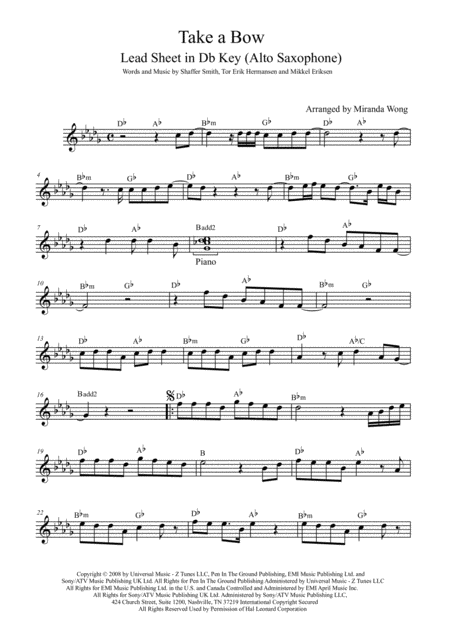 Take A Bow Alto Or Baritone Saxophone Solo Sheet Music