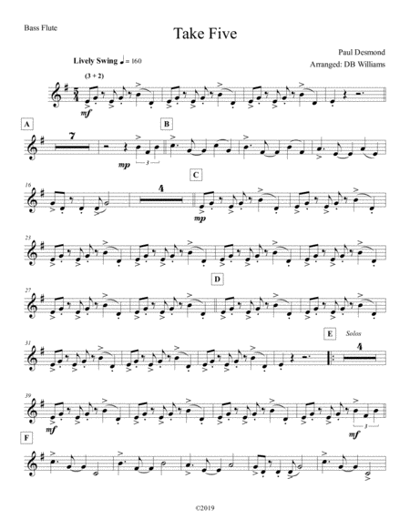 Free Sheet Music Take Five Bass Flute