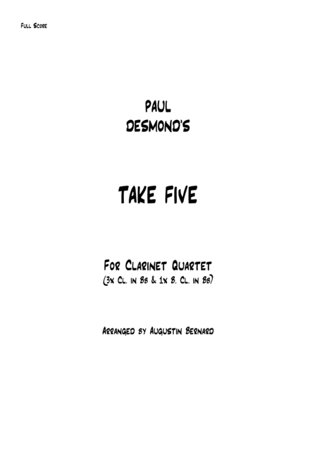 Free Sheet Music Take Five For Clarinet Quartet