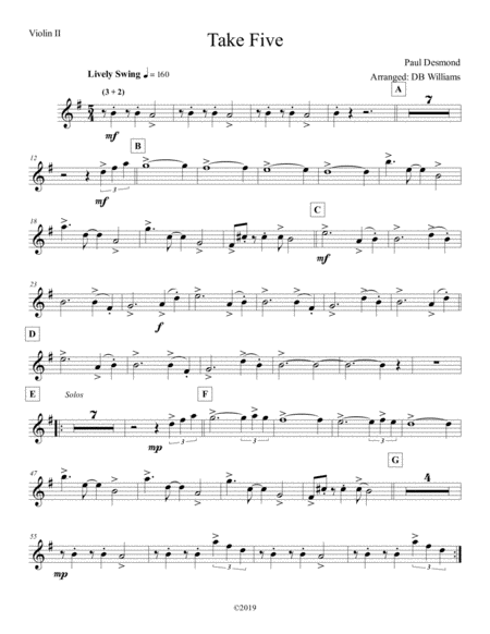 Take Five Violin 2 Sheet Music