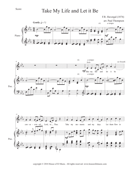 Free Sheet Music Take My Life And Let It Be Satb