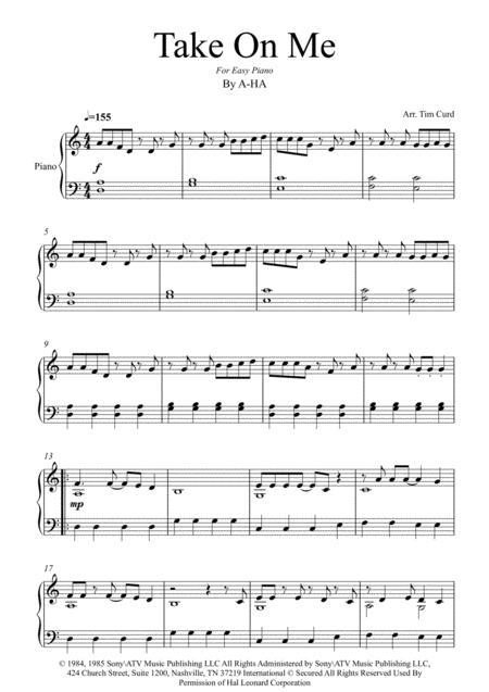 Free Sheet Music Take On Me For Easy Piano