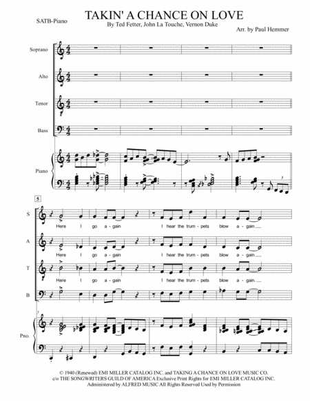 Taking A Chance On Love Satb Piano Sheet Music